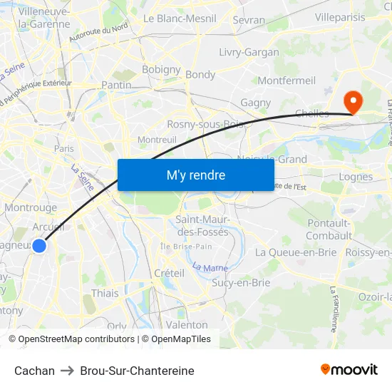 Cachan to Brou-Sur-Chantereine map