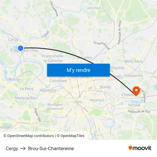 Cergy to Brou-Sur-Chantereine map