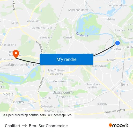 Chalifert to Brou-Sur-Chantereine map