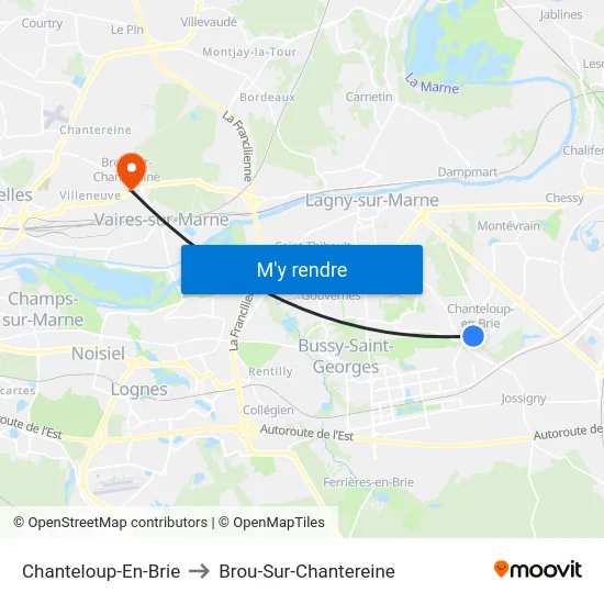 Chanteloup-En-Brie to Brou-Sur-Chantereine map