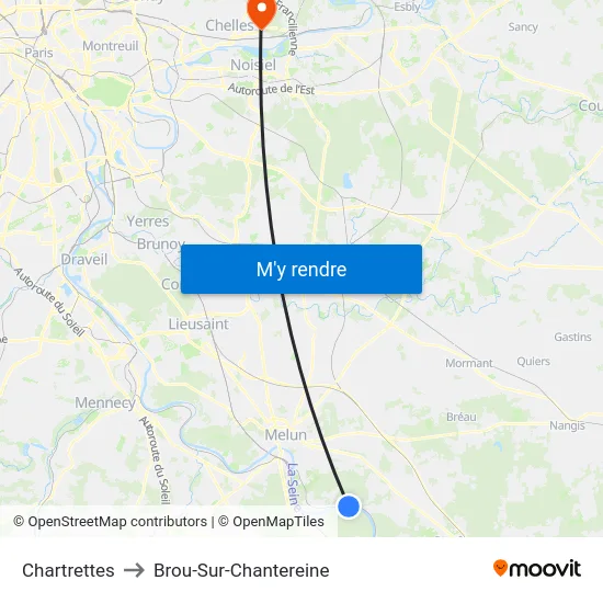 Chartrettes to Brou-Sur-Chantereine map