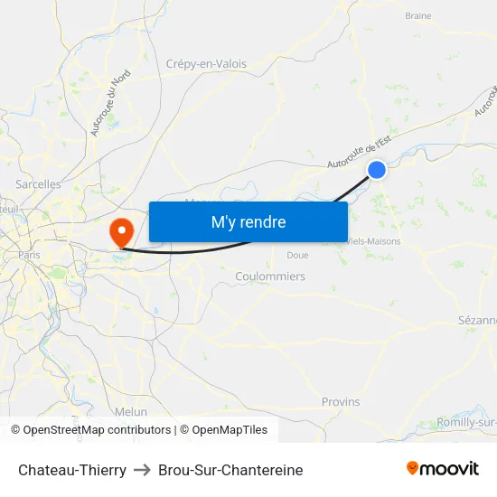 Chateau-Thierry to Brou-Sur-Chantereine map