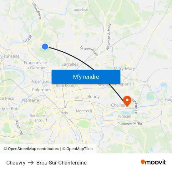 Chauvry to Brou-Sur-Chantereine map