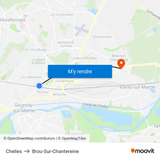 Chelles to Brou-Sur-Chantereine map