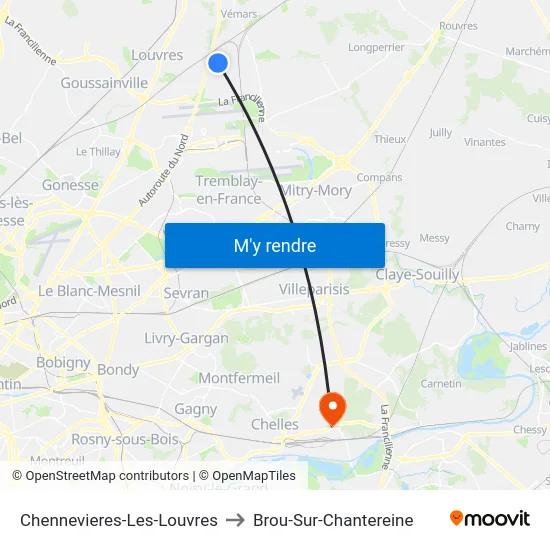 Chennevieres-Les-Louvres to Brou-Sur-Chantereine map