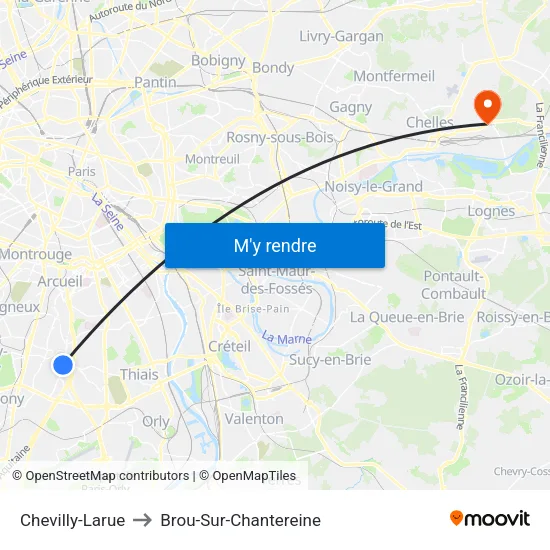 Chevilly-Larue to Brou-Sur-Chantereine map