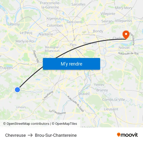 Chevreuse to Brou-Sur-Chantereine map