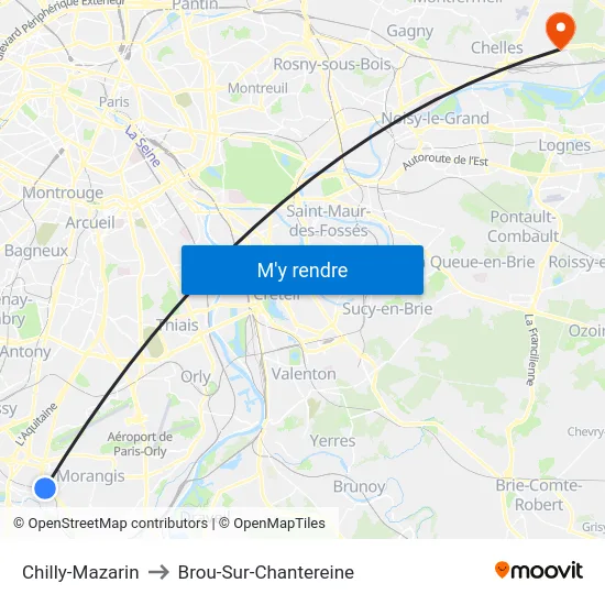 Chilly-Mazarin to Brou-Sur-Chantereine map