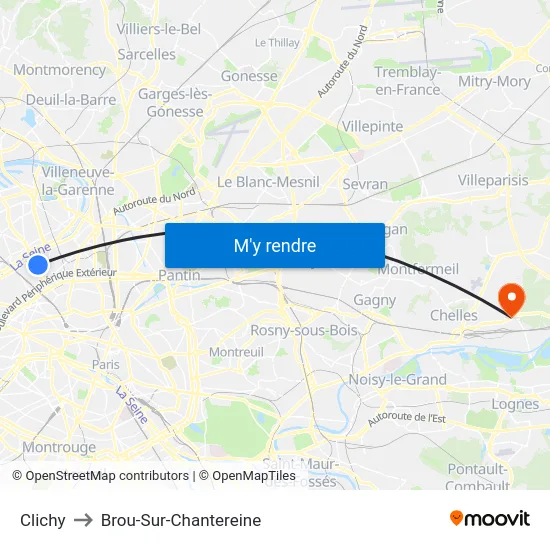 Clichy to Brou-Sur-Chantereine map