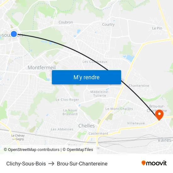 Clichy-Sous-Bois to Brou-Sur-Chantereine map