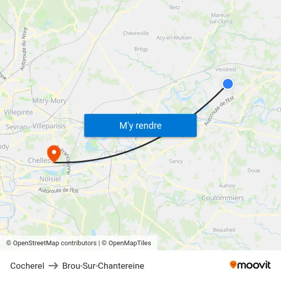 Cocherel to Brou-Sur-Chantereine map