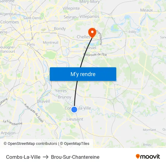 Combs-La-Ville to Brou-Sur-Chantereine map