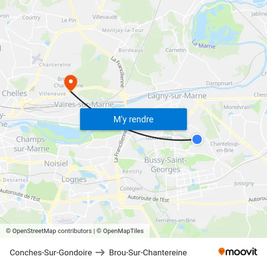 Conches-Sur-Gondoire to Brou-Sur-Chantereine map