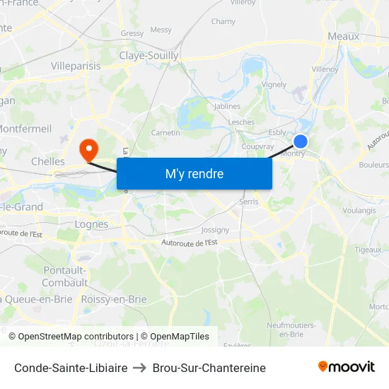 Conde-Sainte-Libiaire to Brou-Sur-Chantereine map