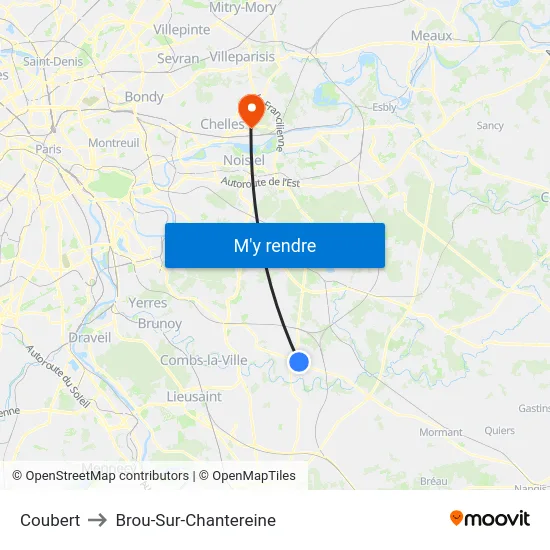 Coubert to Brou-Sur-Chantereine map