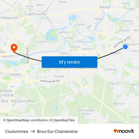 Coulommes to Brou-Sur-Chantereine map
