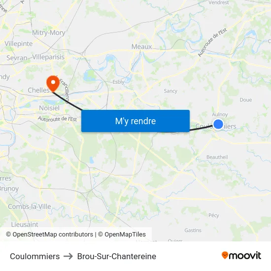 Coulommiers to Brou-Sur-Chantereine map