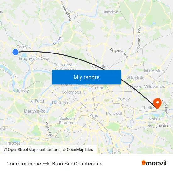 Courdimanche to Brou-Sur-Chantereine map
