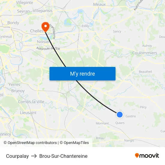 Courpalay to Brou-Sur-Chantereine map