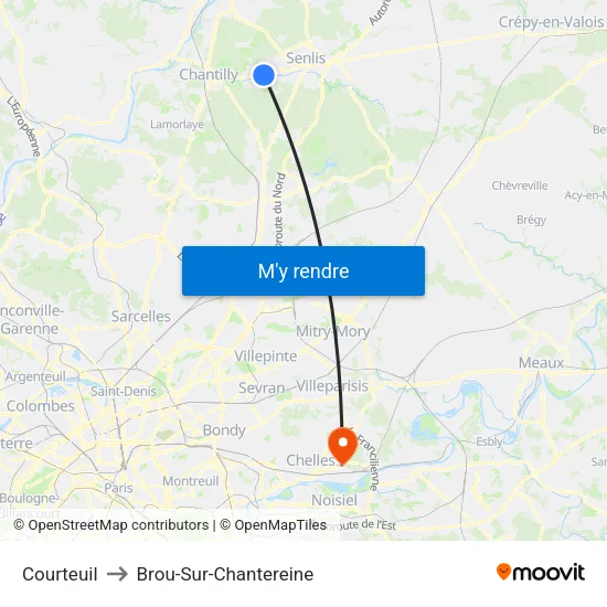 Courteuil to Brou-Sur-Chantereine map