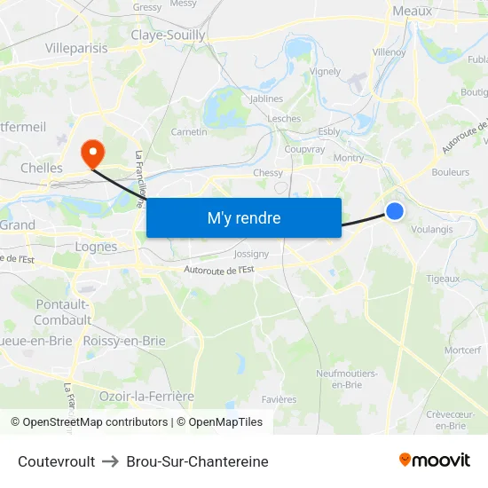 Coutevroult to Brou-Sur-Chantereine map
