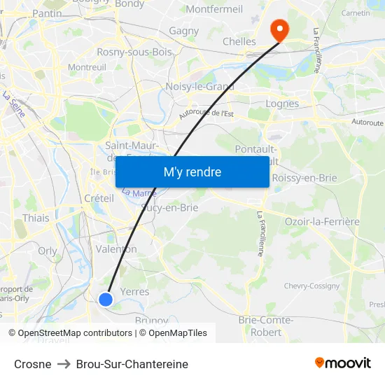 Crosne to Brou-Sur-Chantereine map
