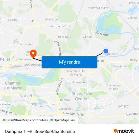 Dampmart to Brou-Sur-Chantereine map