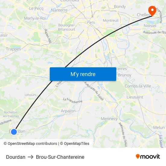 Dourdan to Brou-Sur-Chantereine map