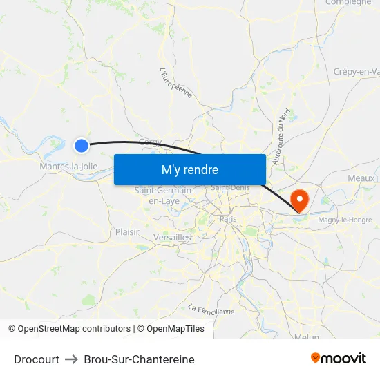 Drocourt to Brou-Sur-Chantereine map