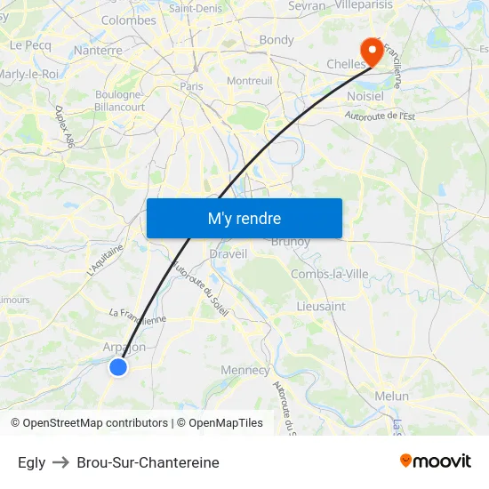 Egly to Brou-Sur-Chantereine map
