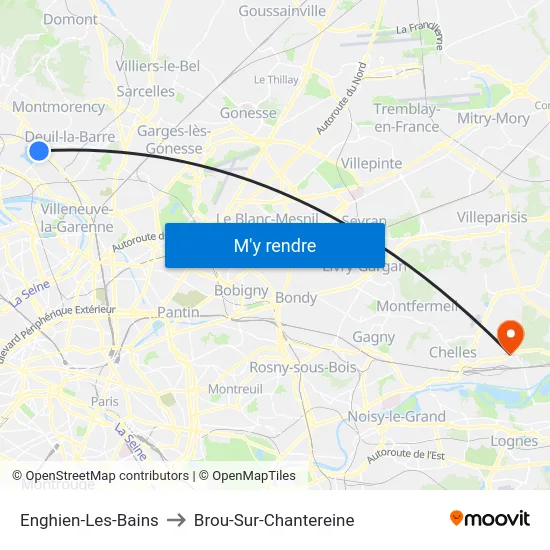 Enghien-Les-Bains to Brou-Sur-Chantereine map