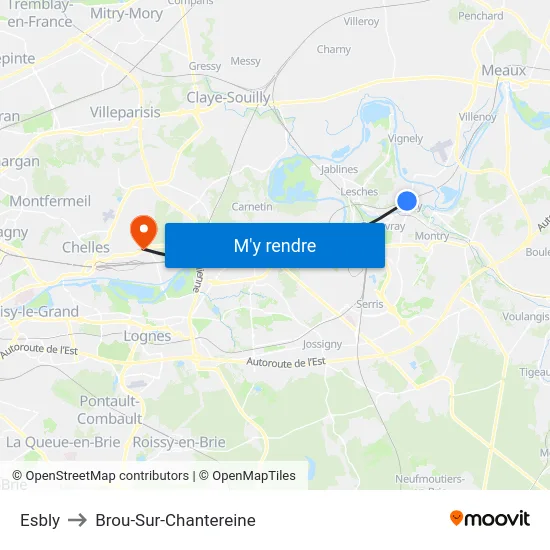 Esbly to Brou-Sur-Chantereine map