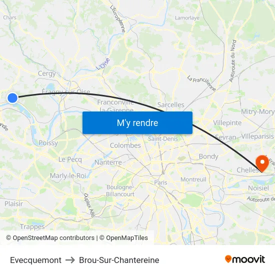 Evecquemont to Brou-Sur-Chantereine map