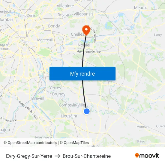 Evry-Gregy-Sur-Yerre to Brou-Sur-Chantereine map