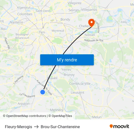 Fleury-Merogis to Brou-Sur-Chantereine map