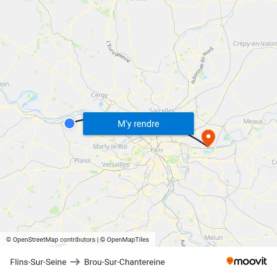 Flins-Sur-Seine to Brou-Sur-Chantereine map