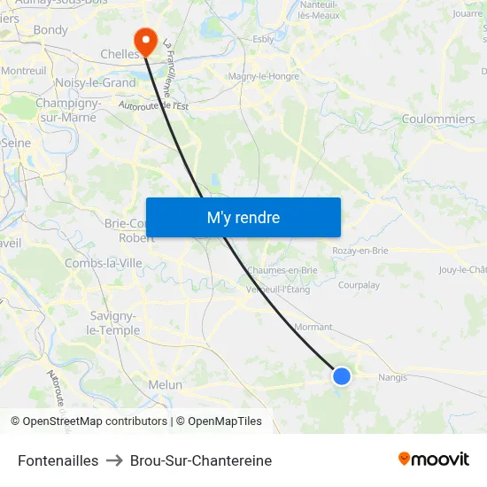 Fontenailles to Brou-Sur-Chantereine map