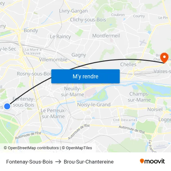 Fontenay-Sous-Bois to Brou-Sur-Chantereine map
