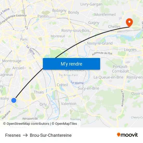 Fresnes to Brou-Sur-Chantereine map