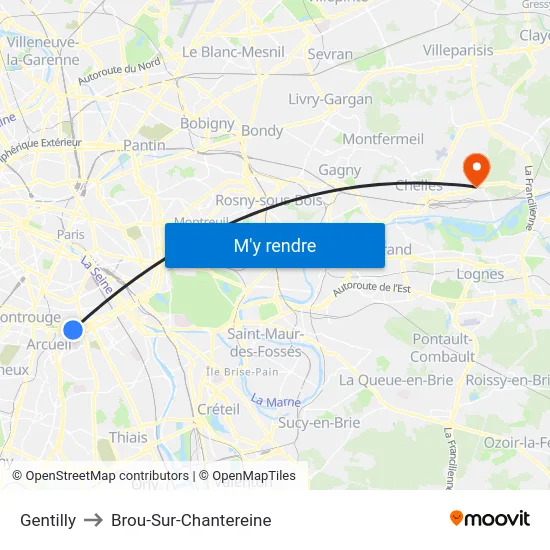 Gentilly to Brou-Sur-Chantereine map