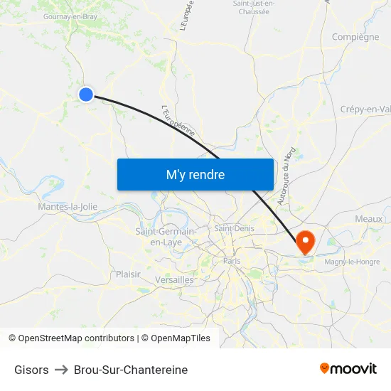 Gisors to Brou-Sur-Chantereine map