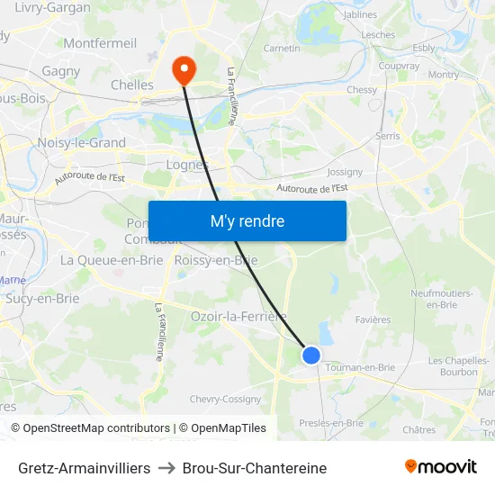 Gretz-Armainvilliers to Brou-Sur-Chantereine map