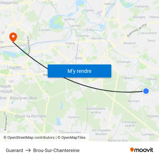 Guerard to Brou-Sur-Chantereine map