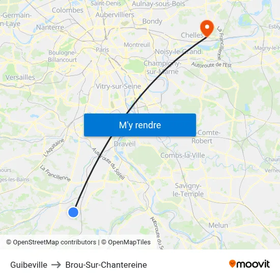 Guibeville to Brou-Sur-Chantereine map