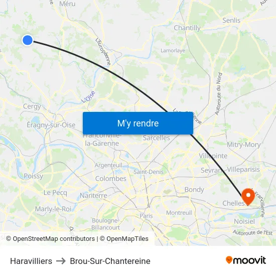 Haravilliers to Brou-Sur-Chantereine map