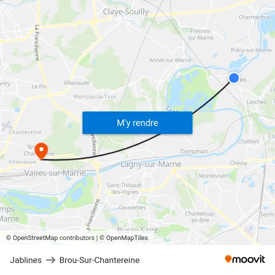 Jablines to Brou-Sur-Chantereine map
