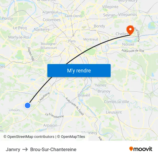 Janvry to Brou-Sur-Chantereine map