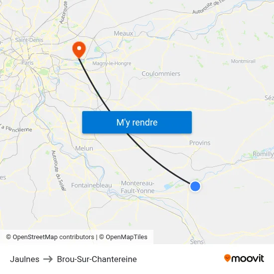 Jaulnes to Brou-Sur-Chantereine map