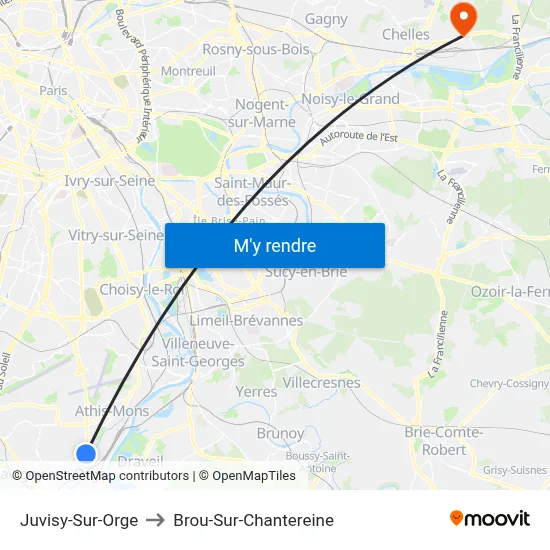 Juvisy-Sur-Orge to Brou-Sur-Chantereine map