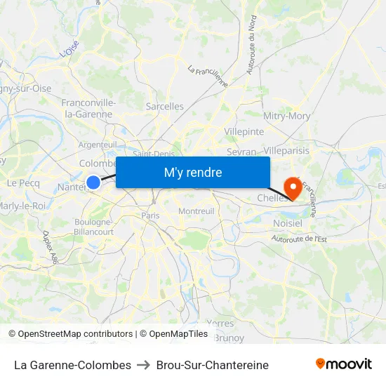 La Garenne-Colombes to Brou-Sur-Chantereine map